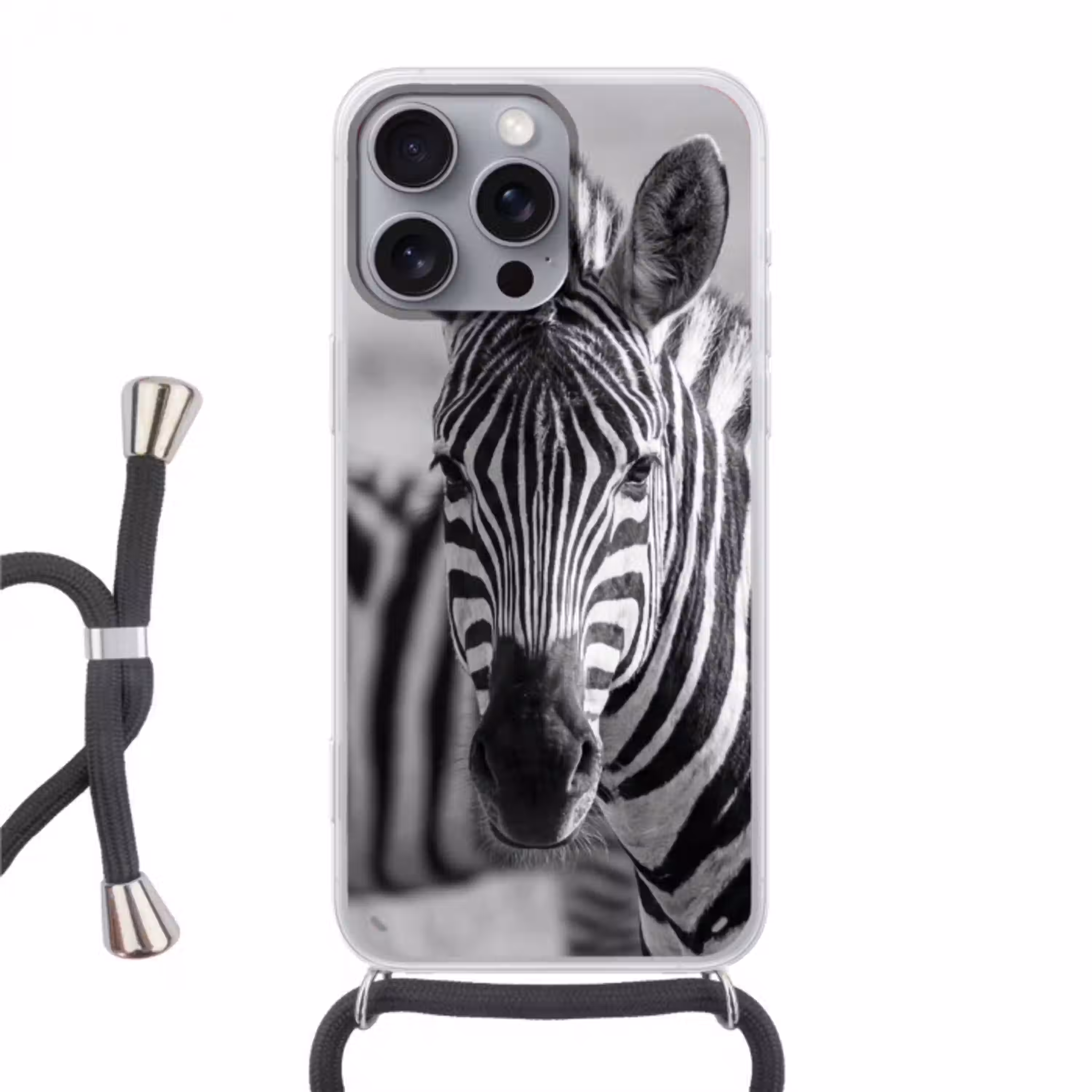 Zebra's - Zwart - Wit Hoesje iPhone 16 Pro Max met koord klein -3d