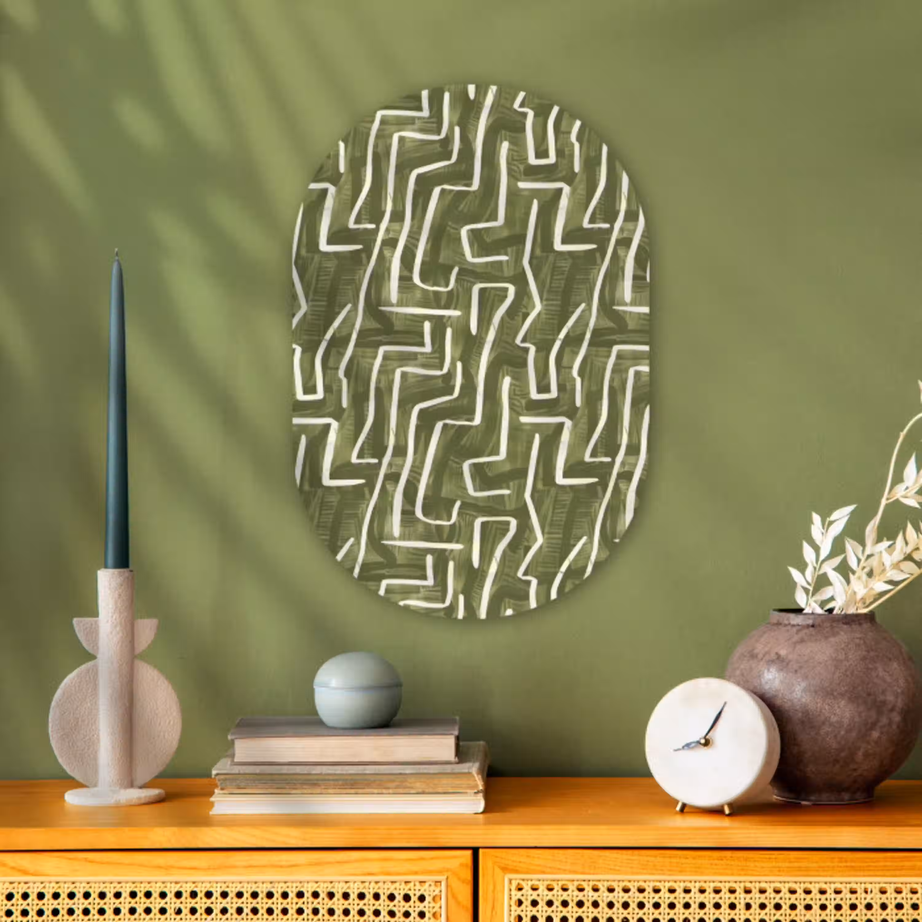 Groen - Abstract - Penseelstreken - Patroon Wandcirkel Ovaal Forex klein 630 -sfeer2