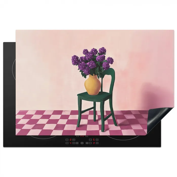 Stoel - Vaas - Bloemen - Geblokt Inductie beschermer vinyl 3mm klein -3d