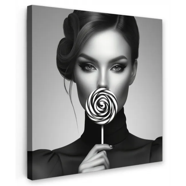 Canvas schilderij - Vrouw - Lolly - Zwart