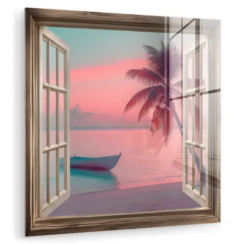 Doorkijk - Strand - Palmboom - Tropisch plexiglas 5mm klein -zzzproduct_nieuw