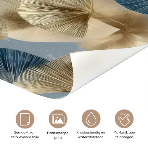 Bladeren - Abstract - Goud - Blauw deurposter klein -closeup_NL
