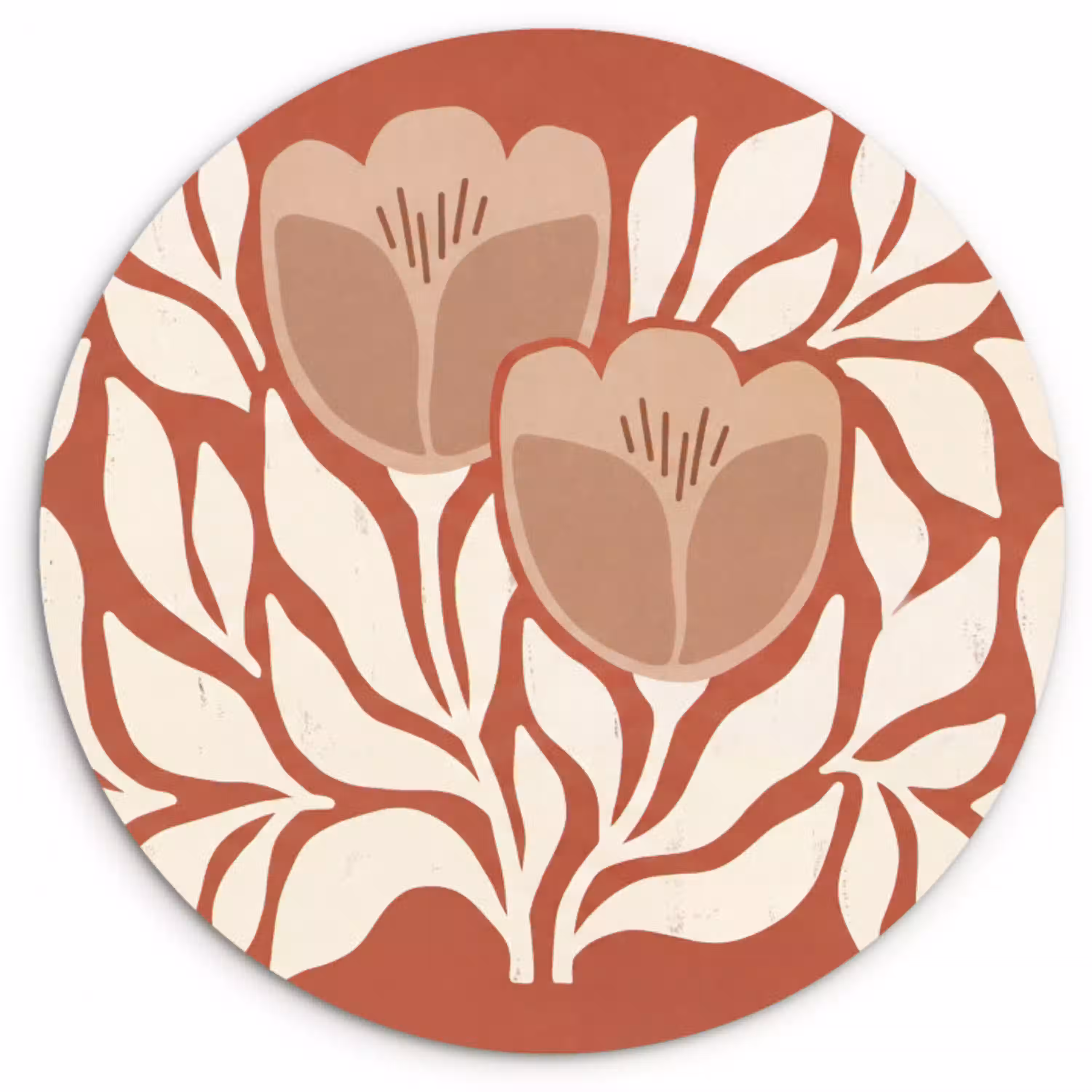Bloemen - Abstract - Modern - Beige - Natuur Wandcirkel kunststof plaat 5mm dik klein -3d