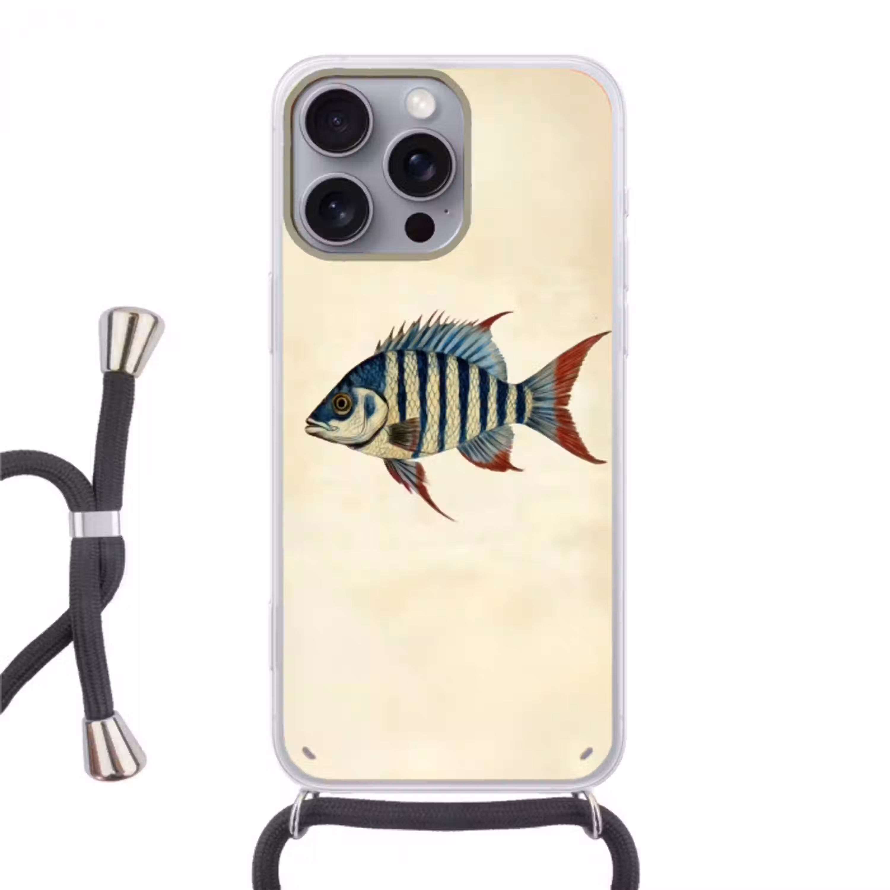 Gestreept - Donkerblauw - Rugvin - Vis Hoesje iPhone 16 Pro Max met koord klein -3d