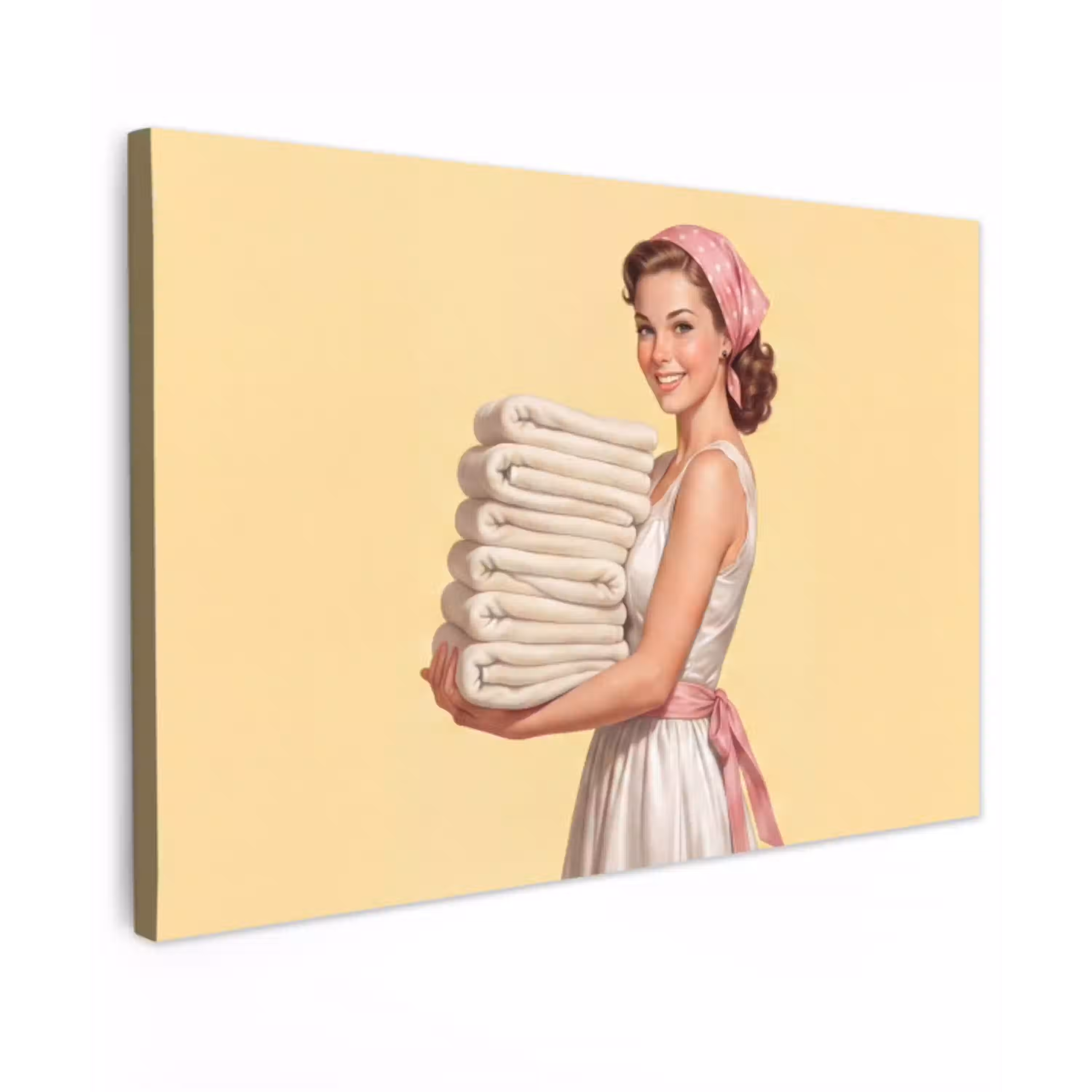 Handdoeken - Vrouw - Jurk - Roze Tuinposter op houten frame 2 cm dik klein -3d