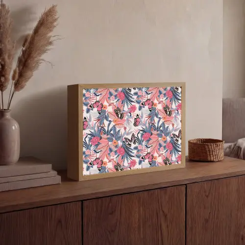 Tropisch - Zomer - Vlinder - Perzik Light Box met batterij (Wandlamp) middel 907 -sfeer2