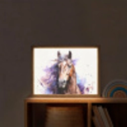 Paard - Dieren - Meisjes - Paars - Bruin Light Box met batterij (Wandlamp kind) middel -sfeer1_kind