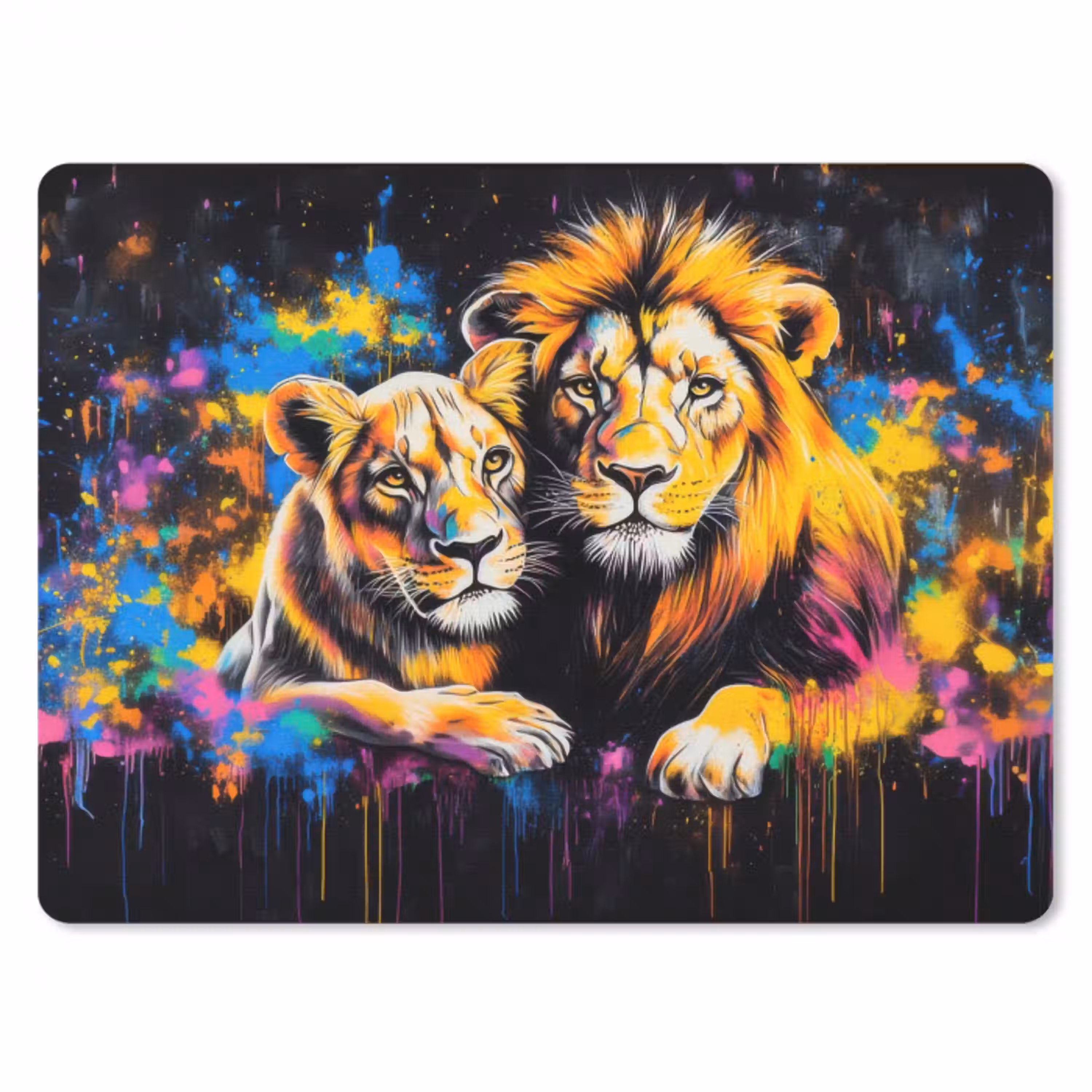 Leeuwen - Schilderij - Kleuren muismat rubber klein -3d