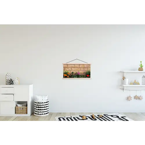 Bloemen - Bakstenen - Kleurrijk textielposter latten blank klein -kinderkamer