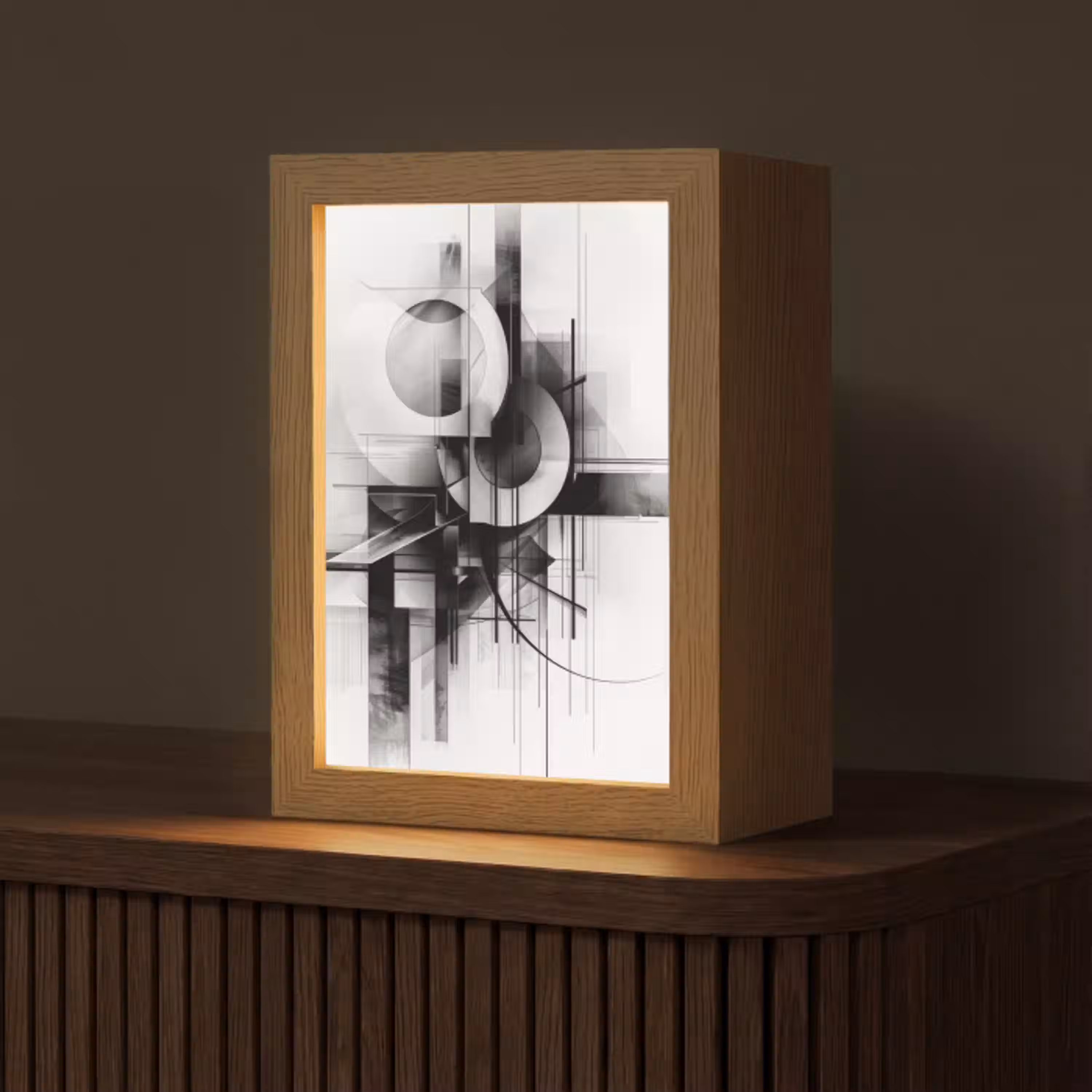 Abstract - Kunst - Modern - Zwart wit Light Box met kabel (Tafellamp) klein -z3d_website