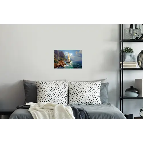 Zeilschip - Zee - Rotsen - Wolken Muursticker klein -slaapkamer