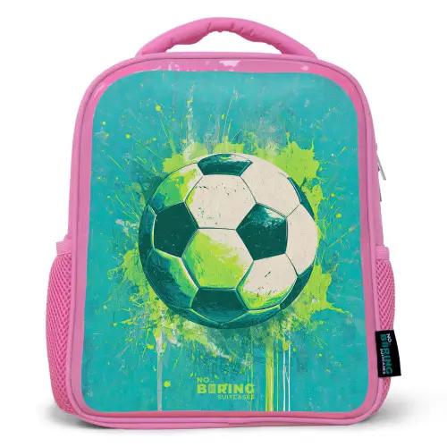 Voetbal - Verfspatten - Groen - Blauw Kinderrugzak - Roze middel -3d