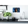 Vrouw - Blauw - Bloemen - Vlinders - Natuur Muursticker klein -keuken
