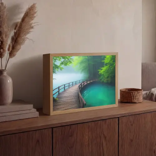 Brug - Water - Rivier - Bos Light Box met batterij (Wandlamp) middel -sfeer2