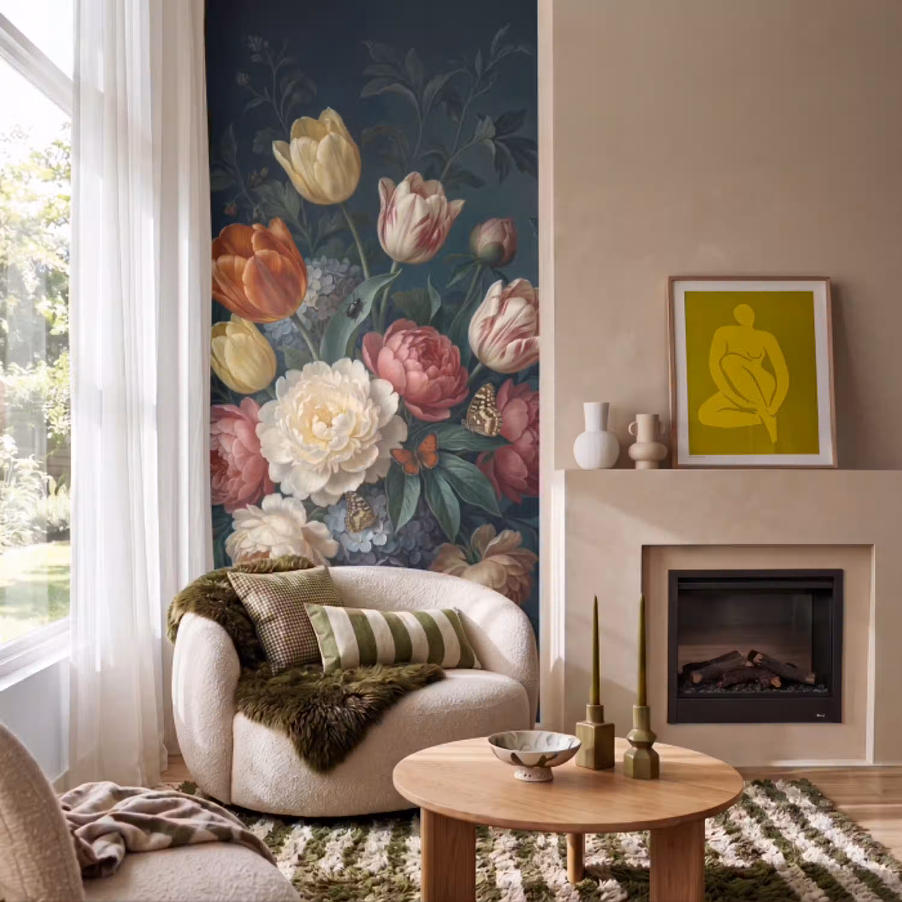 Bloemen - Boeket - Natuur - Klassiek - Donker Behang Vlies klein -sfeer2