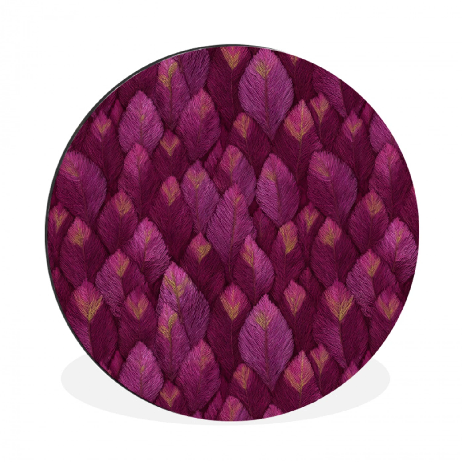 Bladeren - Patroon - Burgundy Wandcirkel aluminium klein 190 -3d