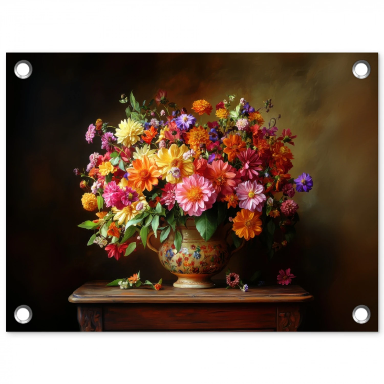 Kleuren - Boeket - Vaas - Hout tuinposter los doek klein -3d