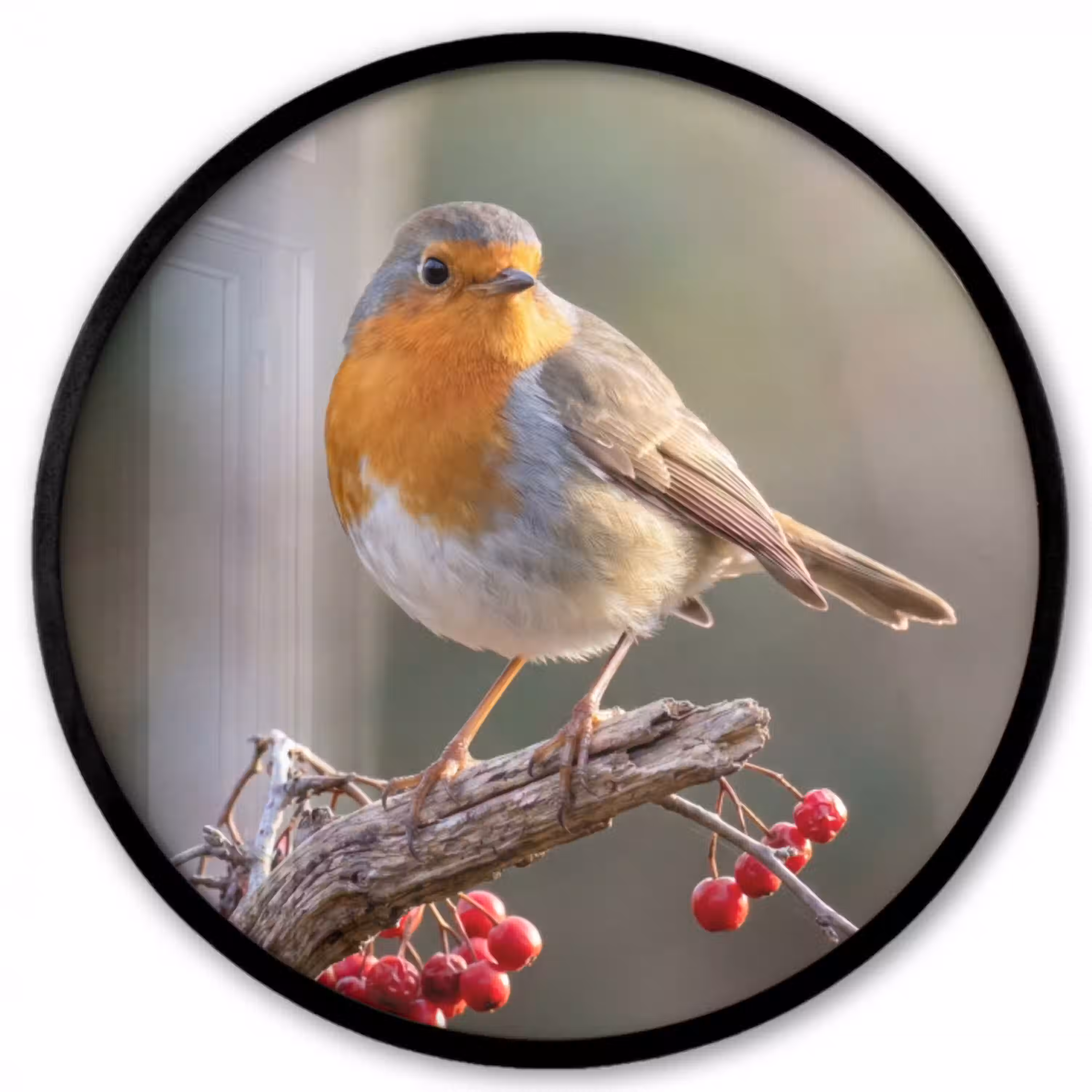 Roodborst - Tak - Bessen - Natuur Fotolijst rond zonder passe partout klein -3d