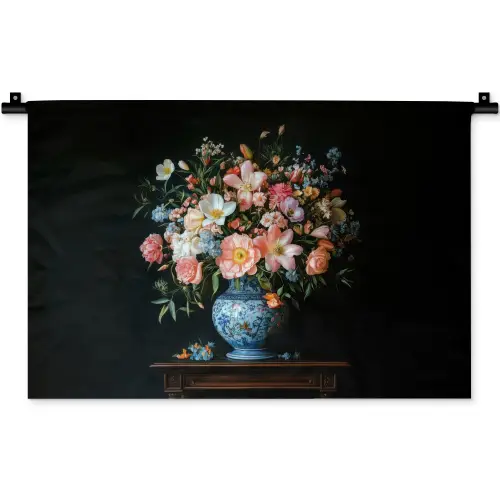 Roze - Bloemen - Vaas - Kleuren Wandkleed katoen klein -zz3d