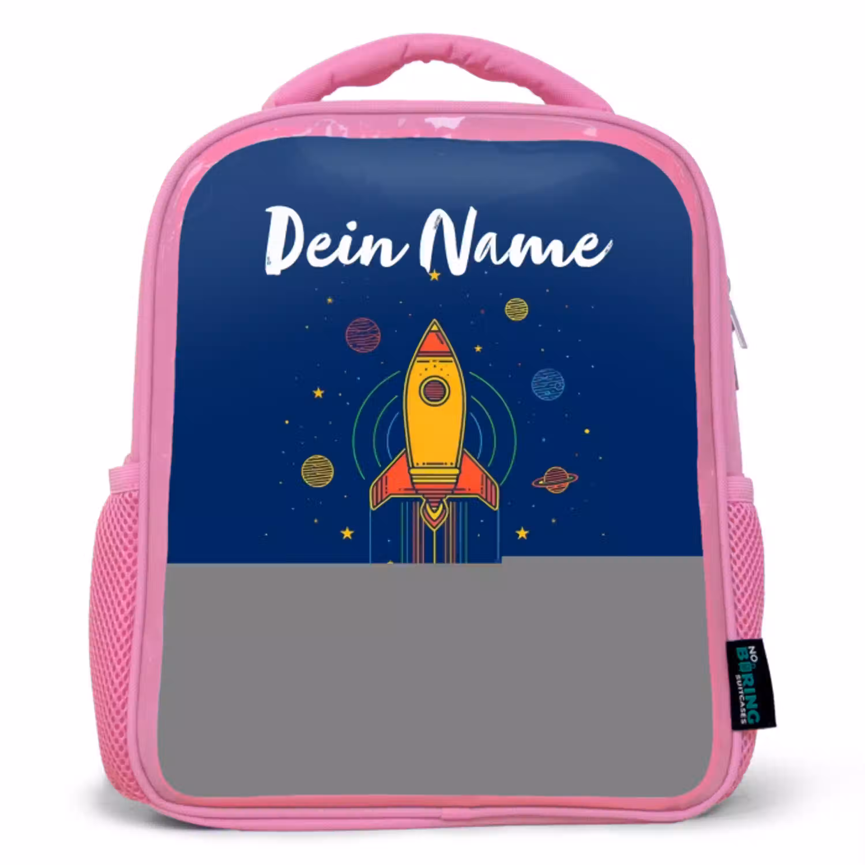 Raket - Planeten - Sterren Kinderrugzak - Roze middel -3d