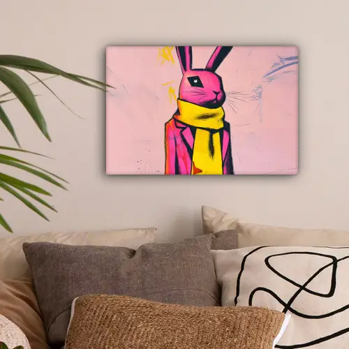 Abstract - Konijn - Sjaal - Geel canvas 2cm klein -sfeer1