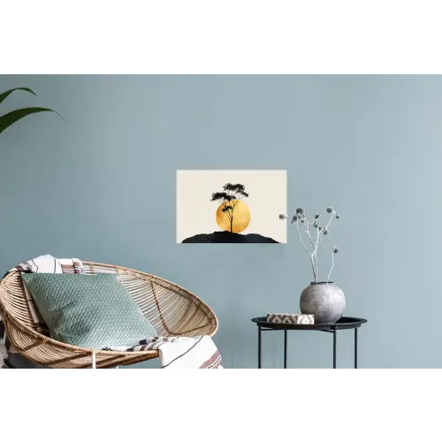 Zwarte boom - Gouden cirkel - Heuvel Muursticker klein -plant