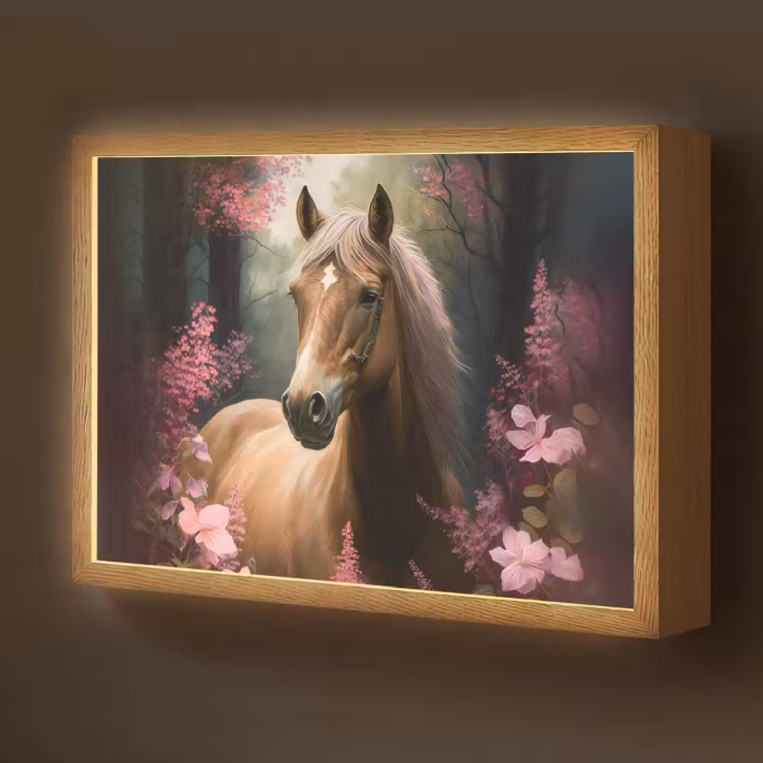 Lightbox - Wandlamp kinderkamer - Paard - Bloemen - Roze - Natuur - Bos