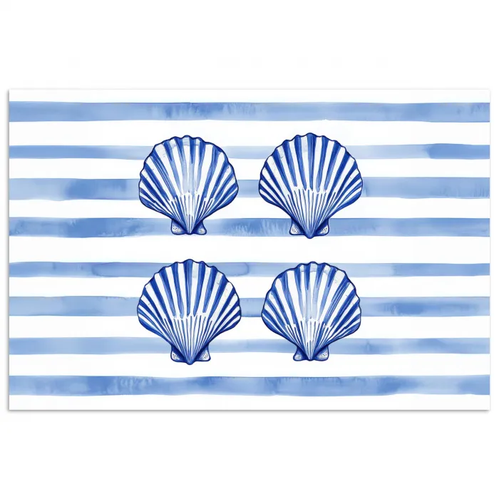 Vier schelpen - Blauw - Wit - Strepen poster papier klein -3d