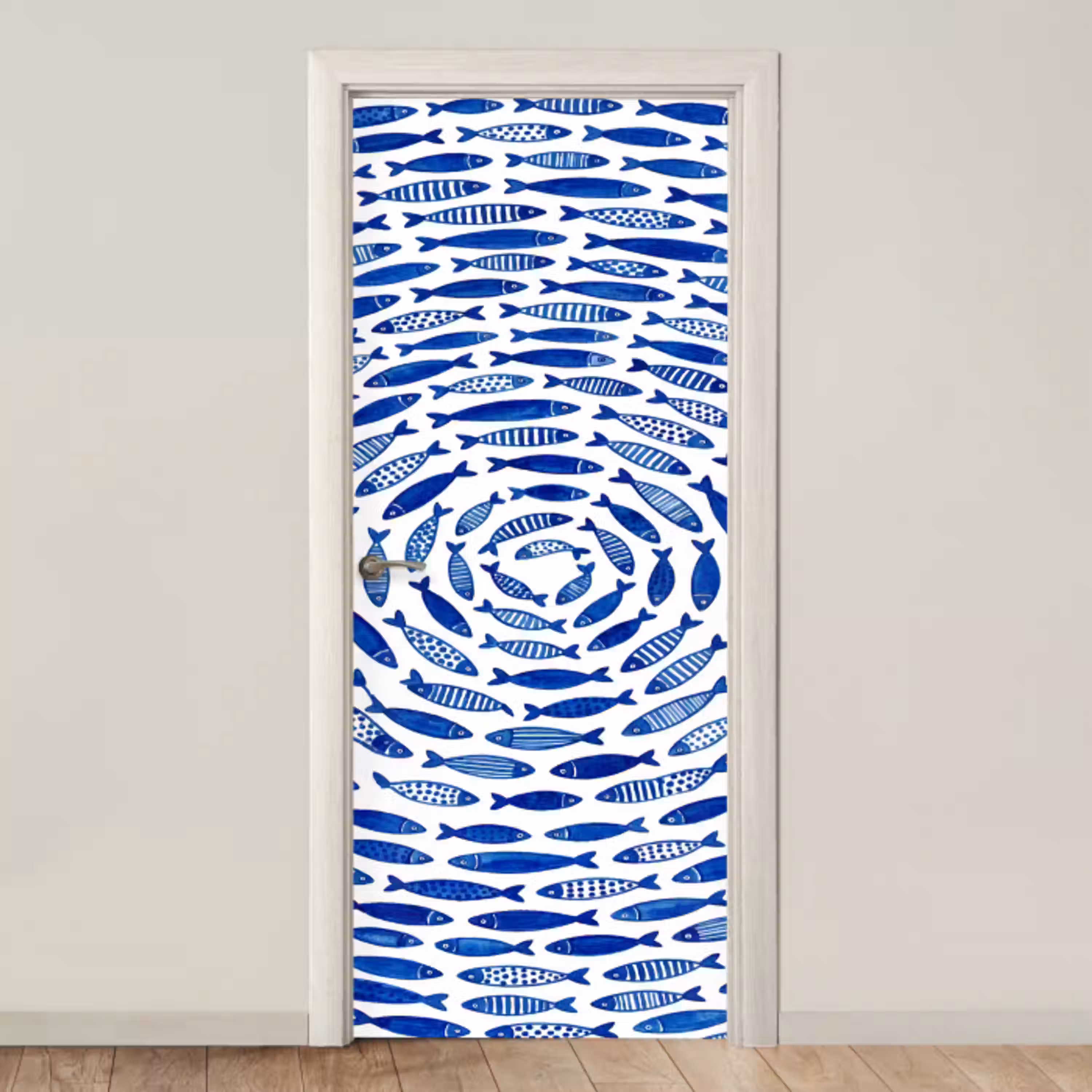 Vis - Patroon - Onderwater - Abstract - Blauw deurposter klein -3d_beige