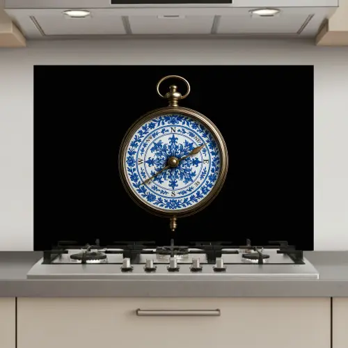 Kompas - Delfts blauw - Zwart keuken achterwand spatscherm klein -3d_website