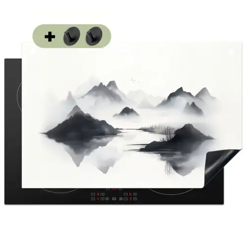 Bergen - Mistig - Water - Wit Inductie beschemer met haakjes klein -3d