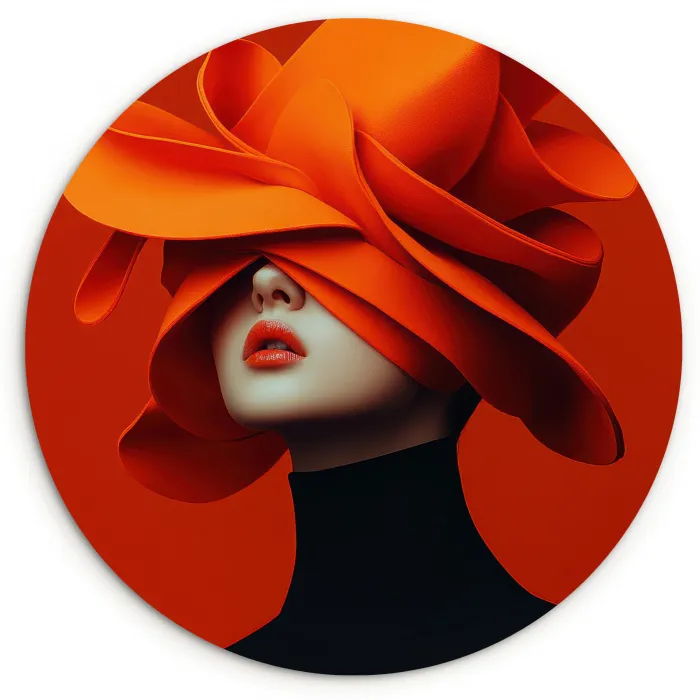 Oranje - Hoed - Vrouw Wandcirkel plexiglas klein -3d