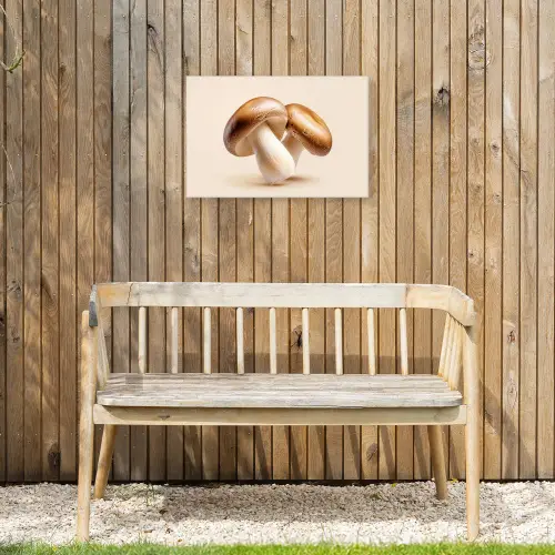 Champignons - Zacht - Beige Tuinposter op houten frame 2 cm dik klein -sfeer4