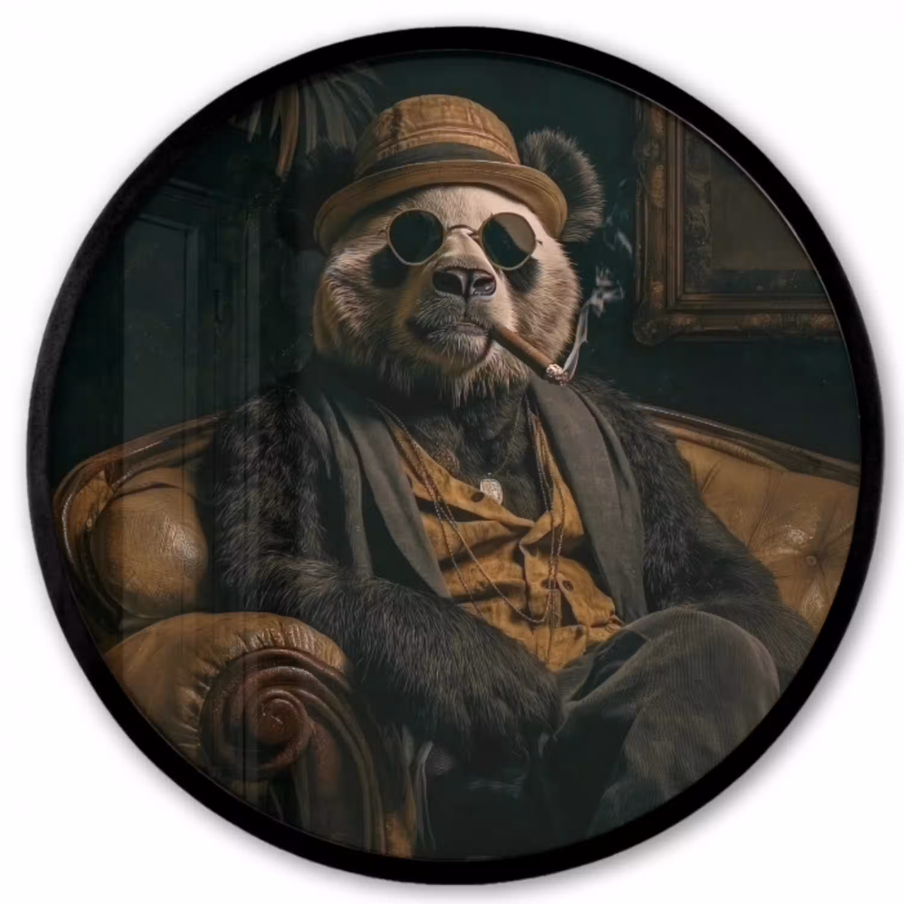 Panda - Hoed - Bril - Pak Fotolijst rond zonder passe partout klein -3d