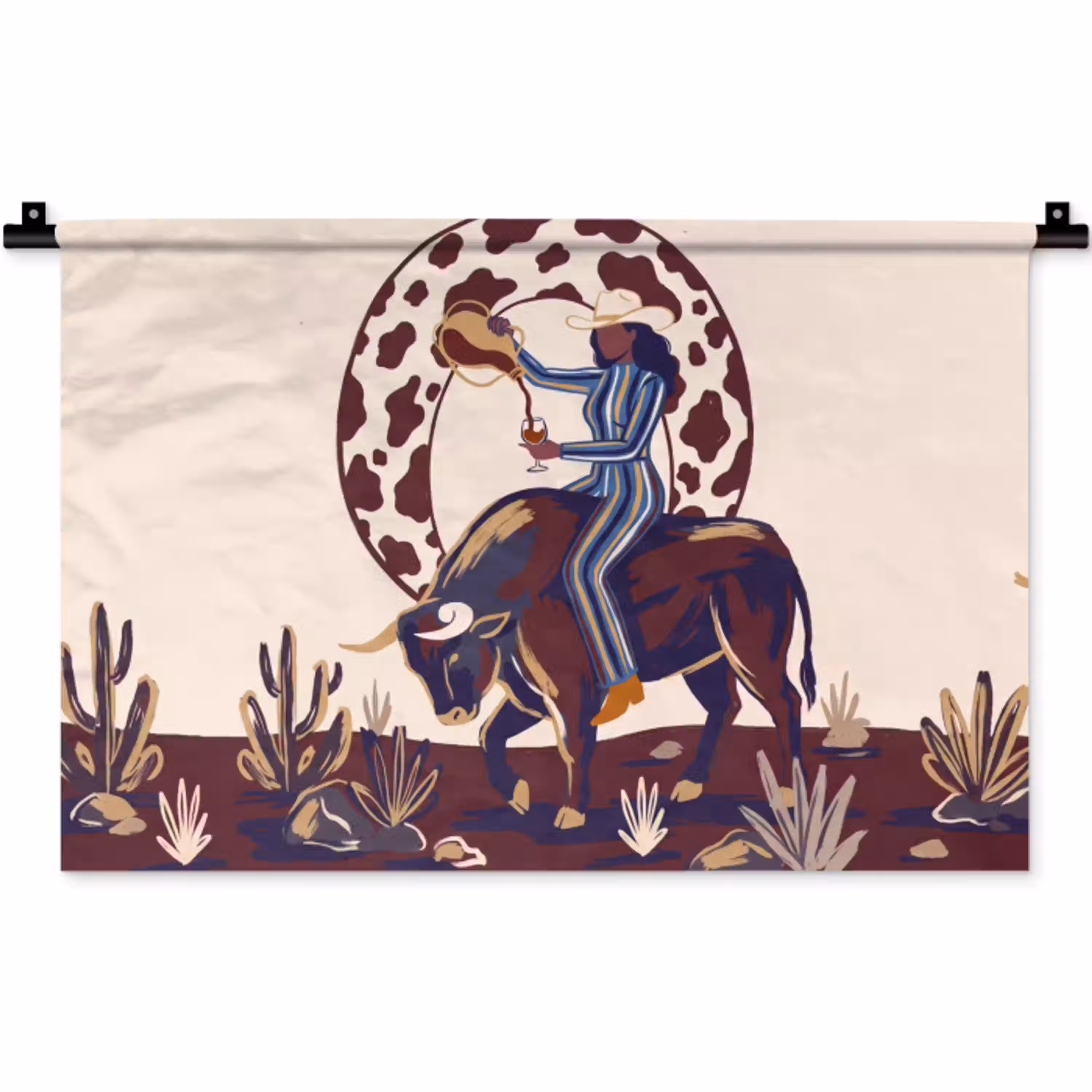 Mensen - Dieren - Cowboy - Abstract - Kleurrijk Wandkleed katoen klein -zz3d