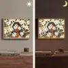 Illustratie - Vrouw - Madeliefjes - Wit Light Box met batterij (Wandlamp) middel -sfeer3