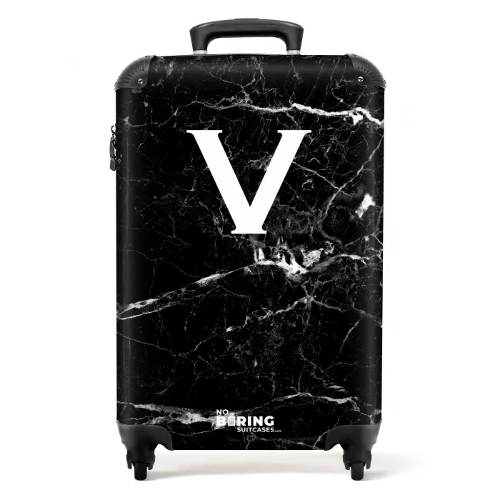 Marmer print - Zwart - Letter V NBS - Handbagage koffer - Kinderen Unisex middel -productfoto_recht