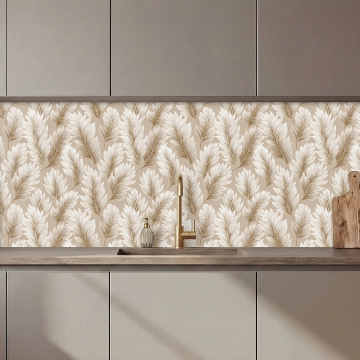 Botanisch - Patroon - Beige keuken achterwand 2 middel 871 zz_3dshopping