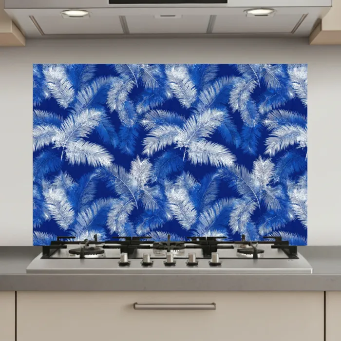 Palmblad - Patroon - Blauw keuken achterwand spatscherm klein 900 -3d_website