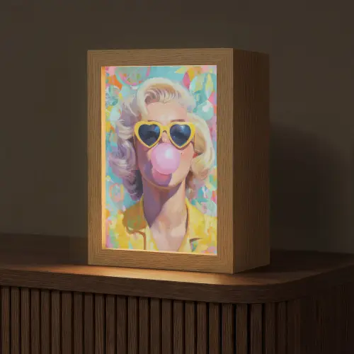 Vrouw - Blond - Roze kauwgom - Kleurrijk - Pastel Light Box met kabel (Tafellamp) klein -z3d_website