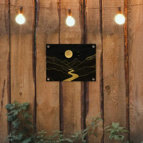 Rivier - Goud - Maan - Vogels tuinposter los doek klein -sfeer1