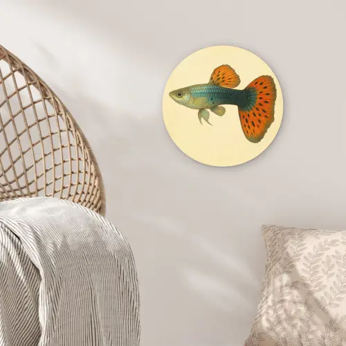 Vis - illustratie - Stippen - Oranje Wandcirkel kunststof plaat 5mm dik klein -sfeer5