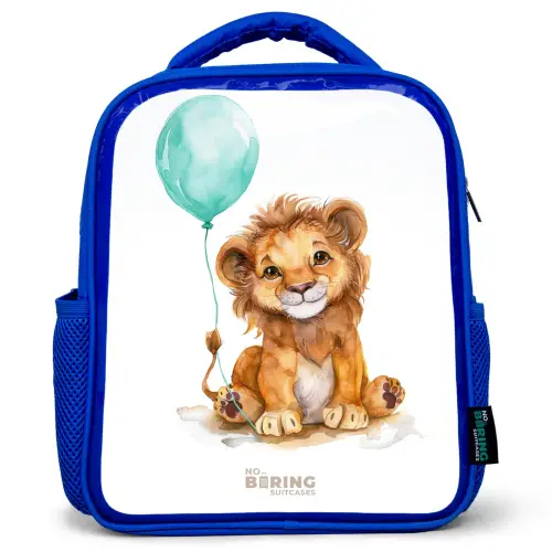 Leeuw met blauwe ballon Kinderrugzak - Blauw middel -3d