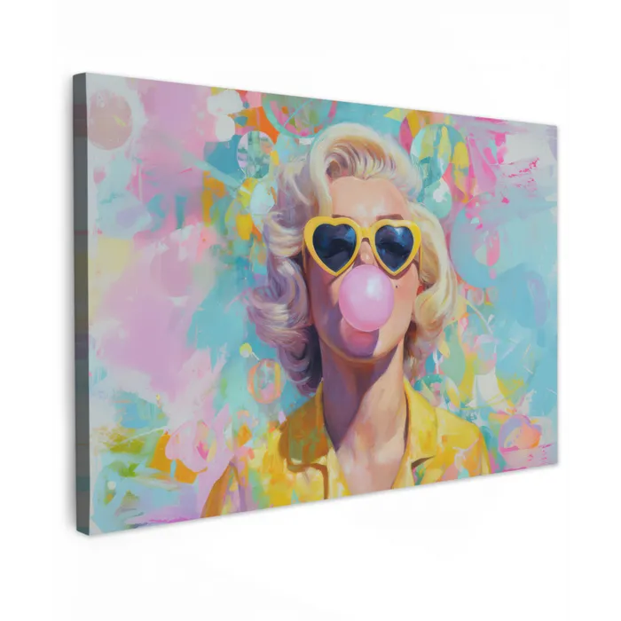 Vrouw - Blond - Roze kauwgom - Kleurrijk - Pastel canvas 2cm klein -z3d