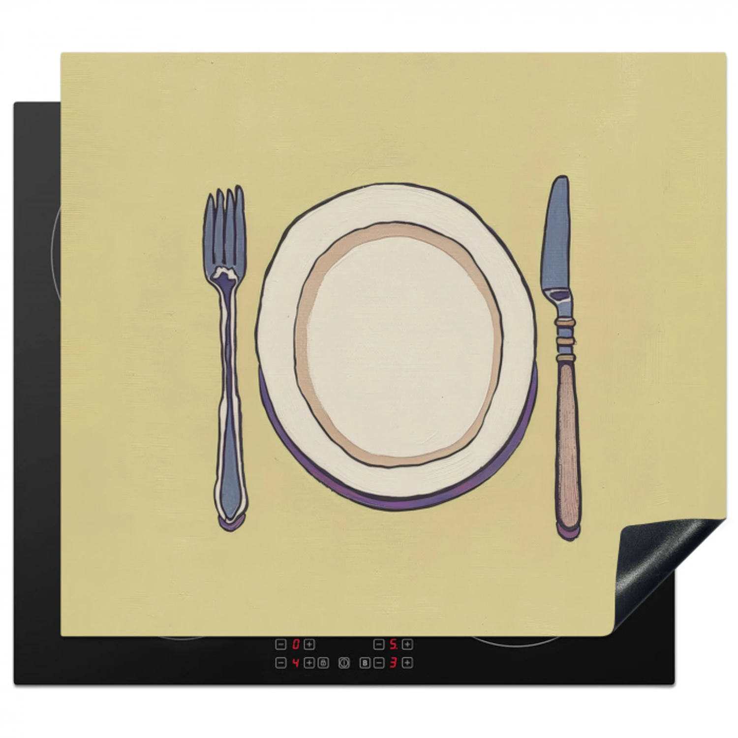 Illustratie - Bord - Bestek - Beige Inductie beschermer vinyl 3mm middel -3d