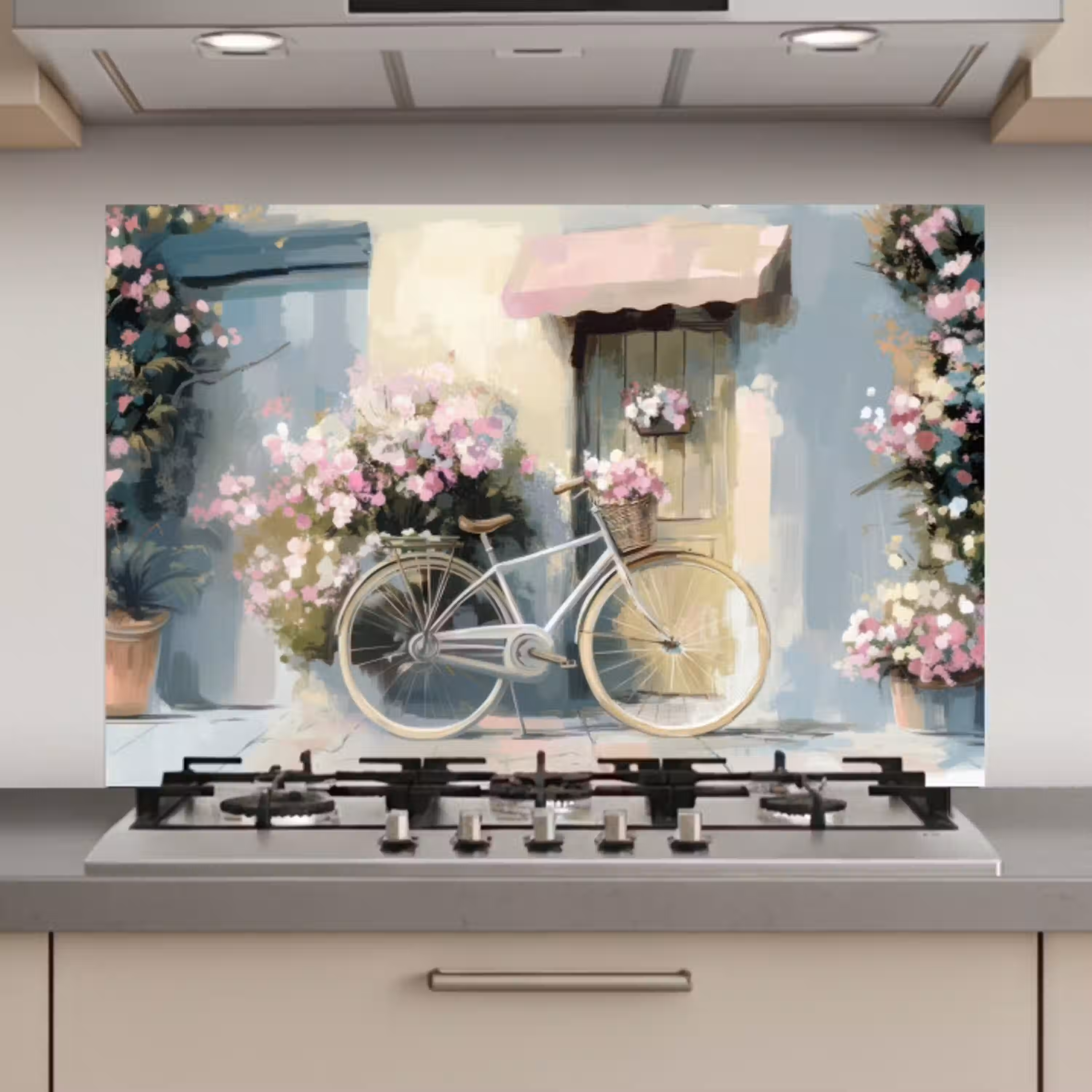 Fiets - Pastelkleuren - Bloemen keuken achterwand spatscherm klein -3d_website