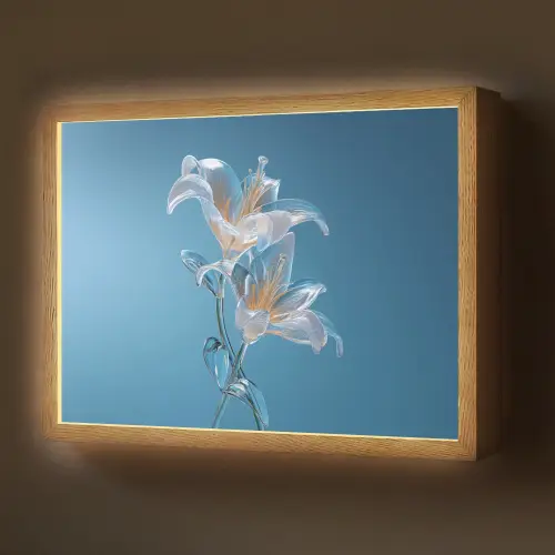 Lelies - Blauw - Glazen Light Box met batterij (Wandlamp) middel -z3d_website