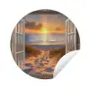 Doorkijk - Strand - Duinen - Zonsondergang Wandcirkel tuinposter met ringen klein -3d
