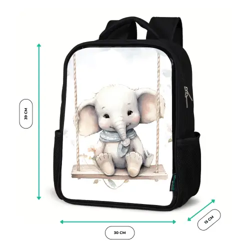 Olifant - Dier - Kinderen Rugzak - Zwart middel -productfoto_formaten