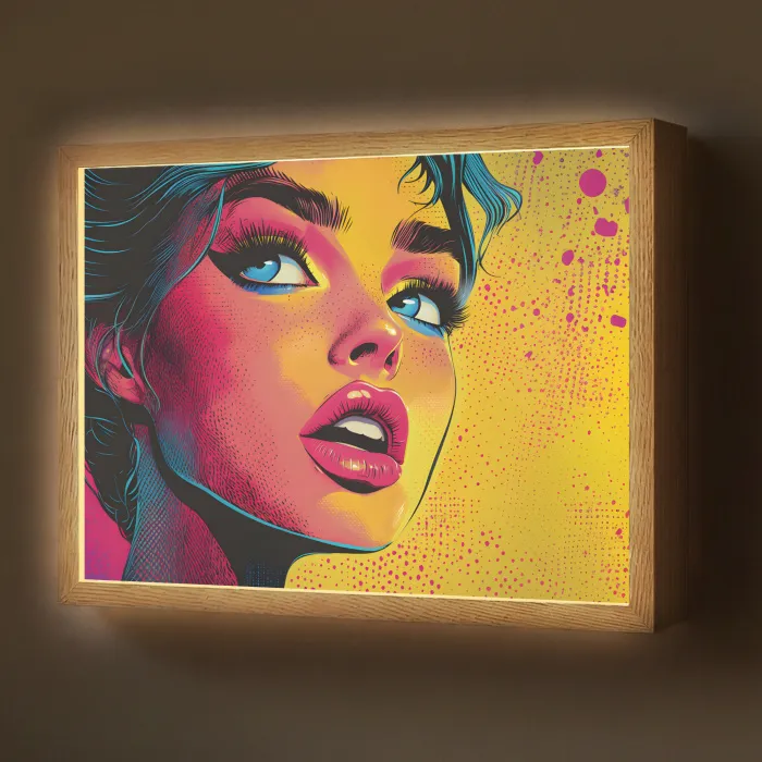 Close-up - Vrouwengezicht - Stippen - Geel Light Box met batterij (Wandlamp) middel -z3d_website